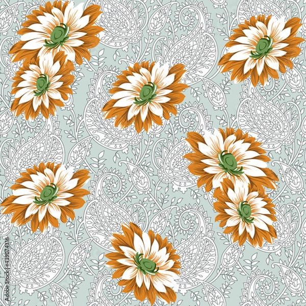 Obraz seamless vector flowers pattern on  background