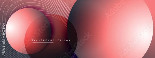 Fototapeta Gradient circles with shadows. Vector techno abstract background. Modern overlapping forms wallpaper background, design template