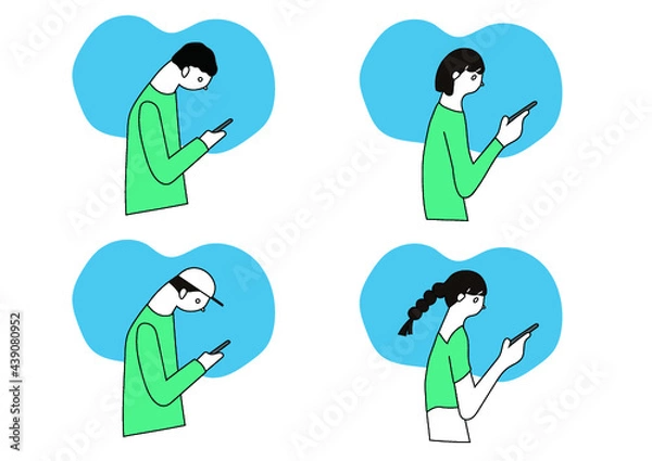 Fototapeta スマートフォンを見る人々のイラスト