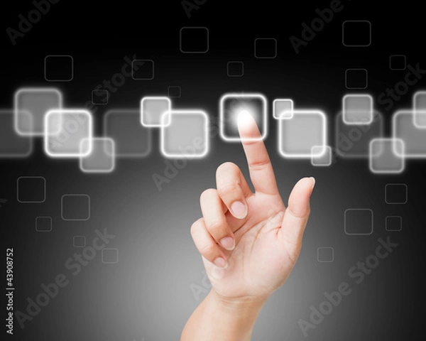 Fototapeta Hand of women pushing button on touch screen