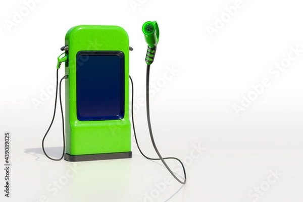 Fototapeta 3d rendering of fast electric vehicle car chargers at EV Charging Station, isolated on white studio background ready to serve future automotive and city life.