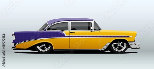 Fototapeta Hot Rod, view from side. Vector illustration.
