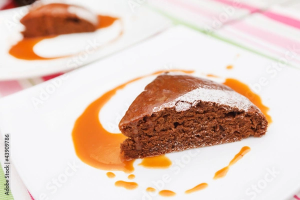 Fototapeta chocolate cake with caramel sauce