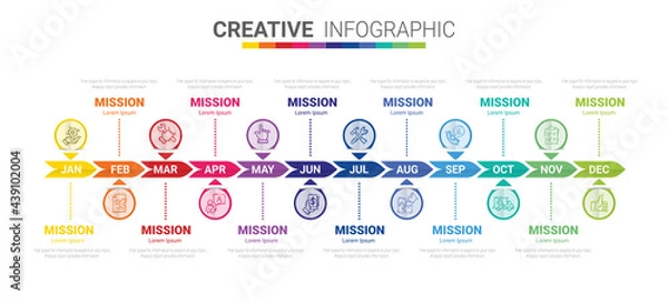 Fototapeta Timeline business for 12 months, 1 year, Timeline infographics design vector and Presentation business can be used for Business concept with 12 options, steps or processes. 