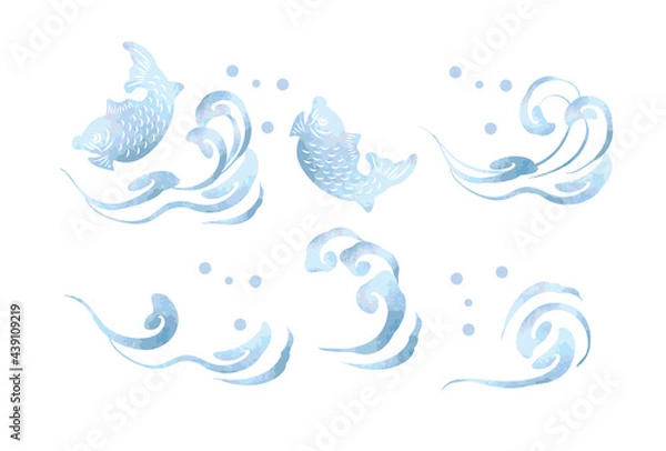 Obraz 水彩風の津波と鯛のベクターイラスト素材セット