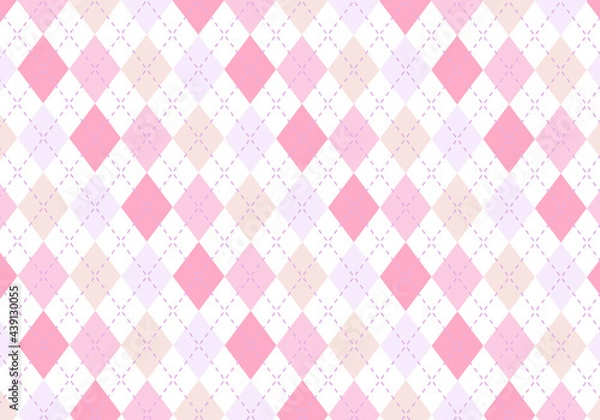 Obraz 【背景素材】アーガイルチェック柄67　白背景（ピンク、薄紫、赤、ベージュ）