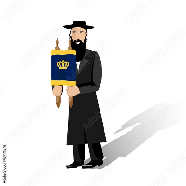 Fototapeta A Jew holding a Torah scroll. Vector clip art for the Jewish holiday Simchat Torah