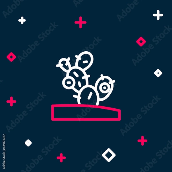 Fototapeta Line Cactus icon isolated on blue background. Colorful outline concept. Vector