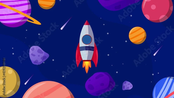 Fototapeta horizontal space background with abstract shape and planets.