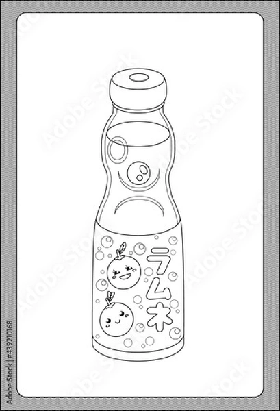 Obraz Ramune outline. Japanese drink. Black and white vector illustration of a ramune bottle for coloring book.
