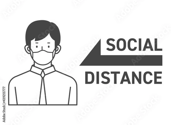 Obraz マスクをしたビジネスマン　男性　ソーシャルディスタンス　Illustration of a male businessman wearing a mask. mask. Social distance. 