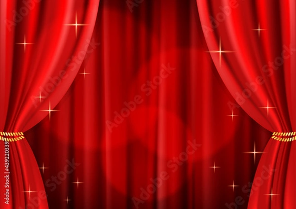 Obraz スポットライトが当たっている高級感のあるキラキラしたレッドカーテンのイラスト(ベクターあり)