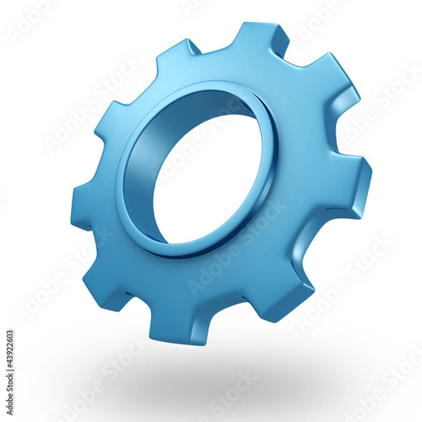 Obraz 3d blue concept shiny gear wheel on white background