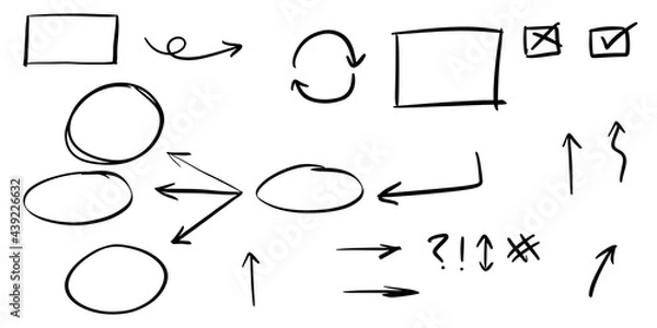 Fototapeta Doodle lines, Arrows, circles and curves vector.hand drawn design elements isolated on white background for infographic. vector illustration.