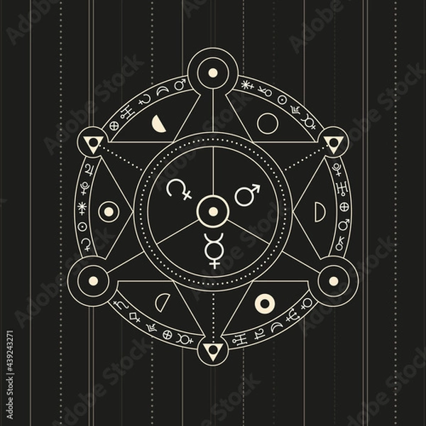 Fototapeta alchemic ornament, circle of invocation, esoteric signs