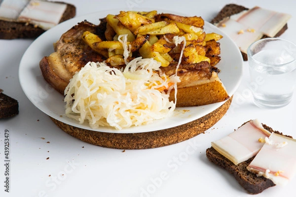 Fototapeta fried potatoes with bacon