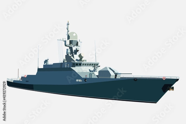 Fototapeta Naval ship, vector image isolated on white background.