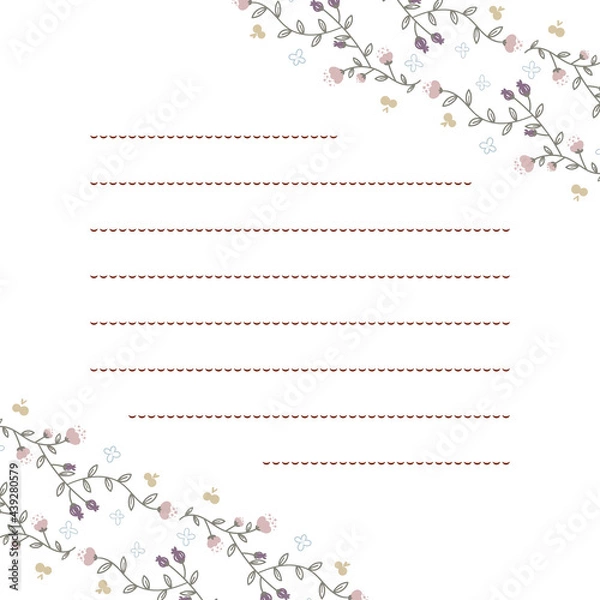 Fototapeta シックなピンクと紫のお花と実のお手紙フレーム