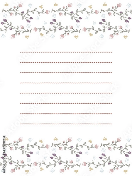 Fototapeta シックなピンクと紫のお花と実のお手紙フレーム