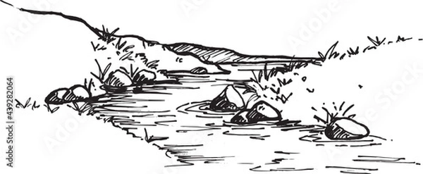 Obraz river. Nature Forest Hand drawn Elements