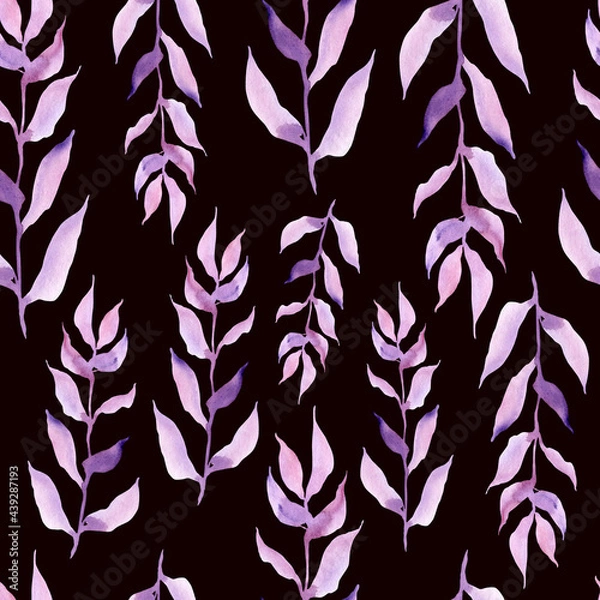 Obraz Violet lilac delicate watercolor twig, seamless pattern