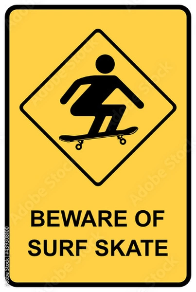 Obraz Beware Surf Skate sign isolated on white background, warning sign on traffic road