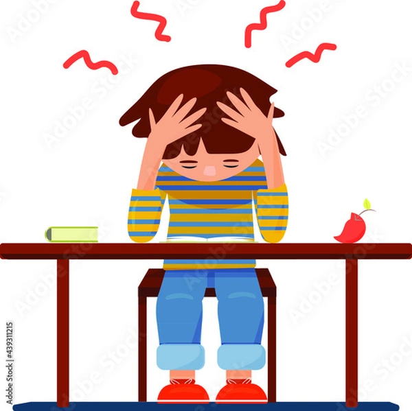 Fototapeta the boy is having a hard time doing his homework at school
