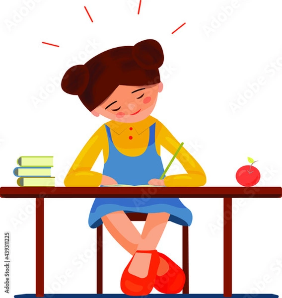 Fototapeta smart girl nerd doing homework to school
