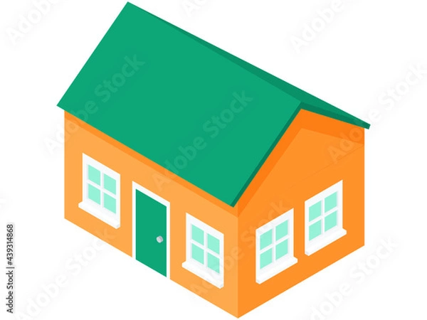 Obraz Simple Flat Isometric Orange and Green Color House Vector Illustration Icon