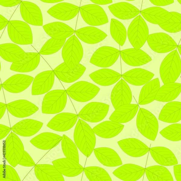 Fototapeta Leaves seamless vector pattern. Abstract leaves of a tree on a white background. Delicate botanical background.
