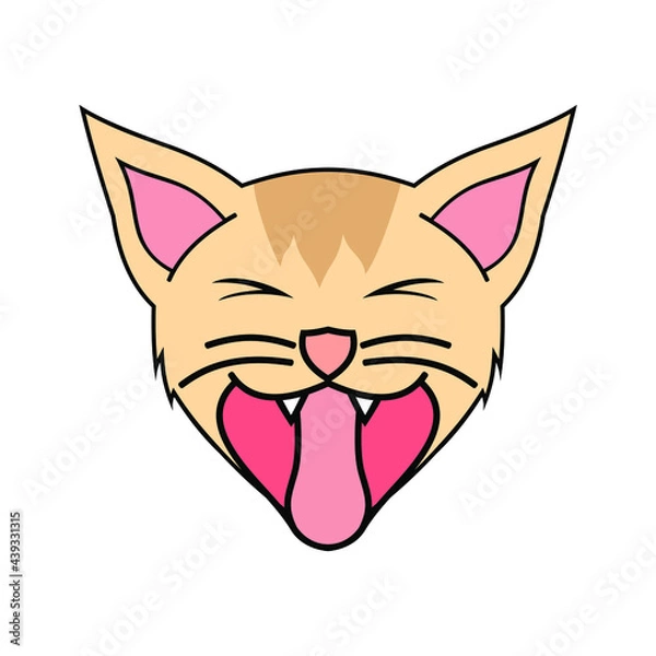 Fototapeta Cute adorable yawn kitty cat cartoon logo template in flat design monogram illustration
