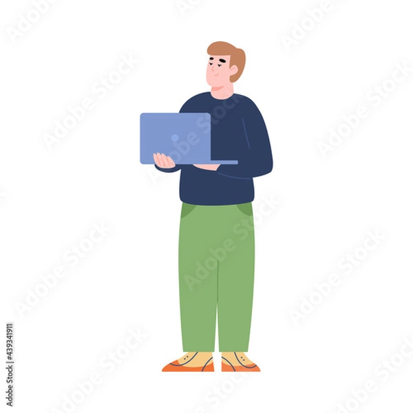 Fototapeta Young man engaged lead generation attracting business customers via internet.