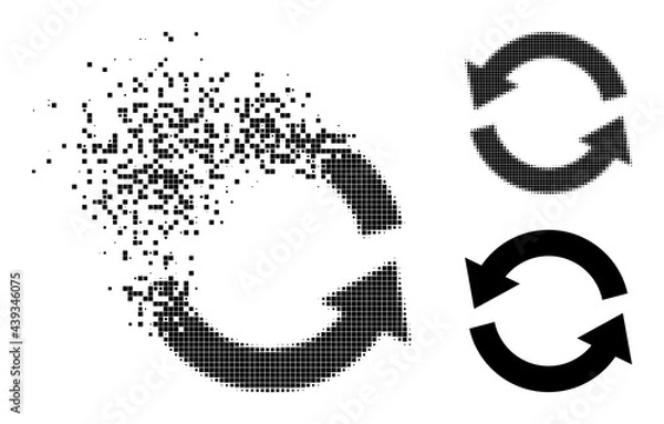 Obraz Erosion dotted refresh pictogram with destruction effect, and halftone vector icon. Pixel dissolution effect for refresh shows speed and motion of cyberspace matter.