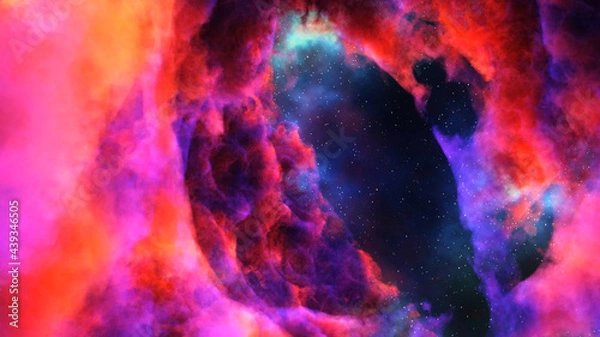 Fototapeta 3D rendering of colorful nebula and cosmic gas clusters with stars in a distant galaxy. Abstract fog nackground.