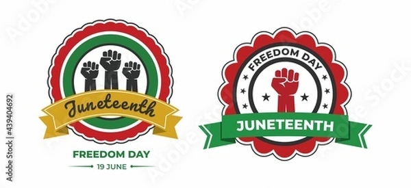 Fototapeta Vector banner, greeting card or poster for Juneteenth Day, celebration freedom, emancipation day in 19 june, Set of stickers juneteenth day.