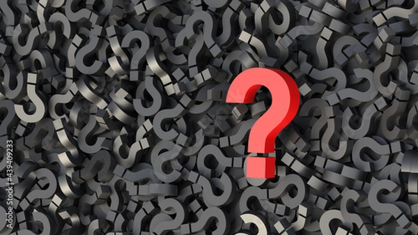Fototapeta Big red question mark on a background of black signs, FAQ Concept. 3D Rendering.