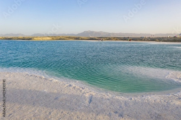 Fototapeta Aerial view of Feicui lake which is a salt lake in Qinghai, China.