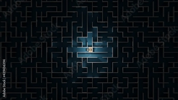 Obraz Office worker trapped in a maze. Workaholic, social isolation concept. Digital 3D rendering.