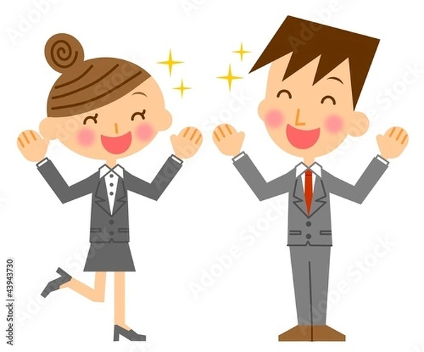 Fototapeta ビジネスマン　ビジネスウーマン　喜ぶ