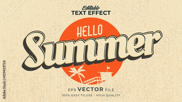 Fototapeta Editable text style effect - retro hello summer text in grunge style theme