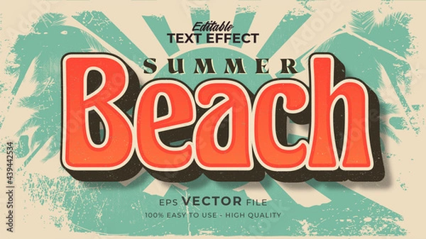 Fototapeta Editabil Text Style Effect - Retro Beach Letni tekst w stylu grunge