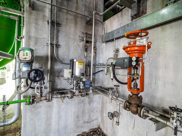 Fototapeta Control valve for control flow and pressure of process condition such water, steam and gas which popular apply to install in industrial, power plant, oil and gas with closed up.