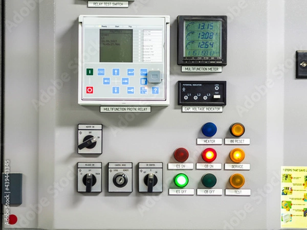 Fototapeta Breaker in control panel at power plant.