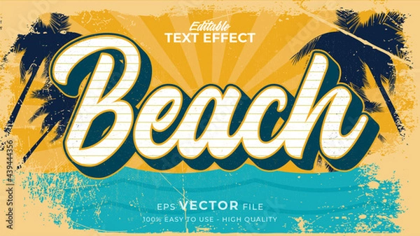 Fototapeta Editable text style effect - retro beach summer text in grunge style theme