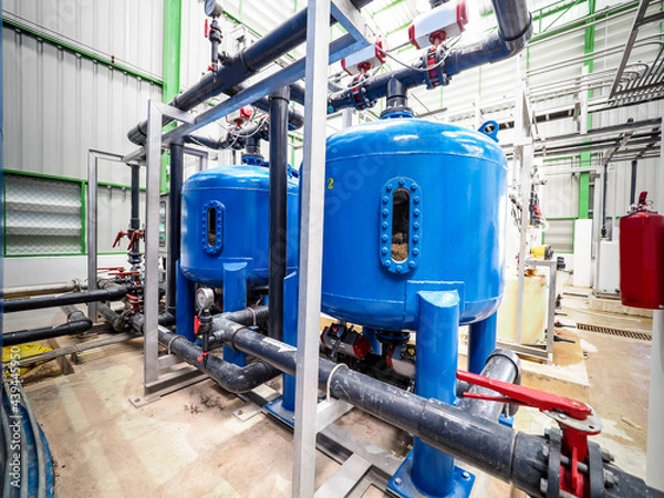 Fototapeta Tank of sand filter for remove dirty and particle from water in water treatment plant.