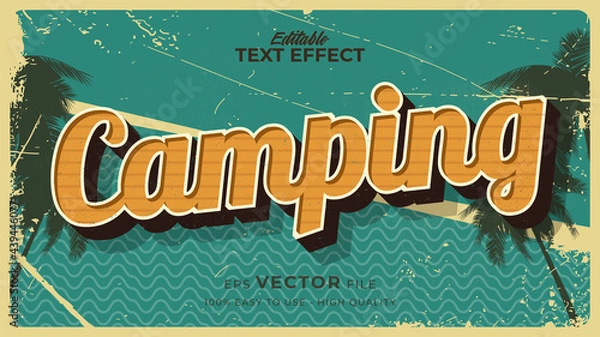 Fototapeta Editable text style effect - retro summer camping text in grunge style theme