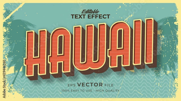 Fototapeta Editable text style effect - hawaii retro summer text in grunge style theme
