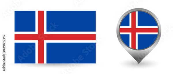 Fototapeta Vector flag Iceland. Location point with flag Iceland inside.