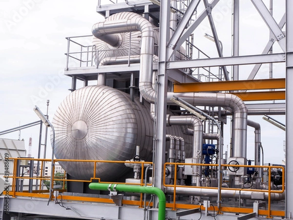 Fototapeta Drum for generator steam of HRSG boilers systems (Heat recovery steam generator) during construction in Combined-Cycle Co-Generation Power Plant.