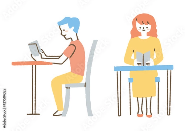 Fototapeta 読書する男女_セット